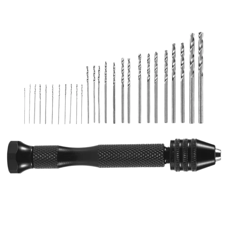 ABLU-Hand Drill Set Precision Pin Vise With 25 Pieces Mini Twist Drill Bits For Model,Diy,Jewelry Making,Multipurpose Rotary Too