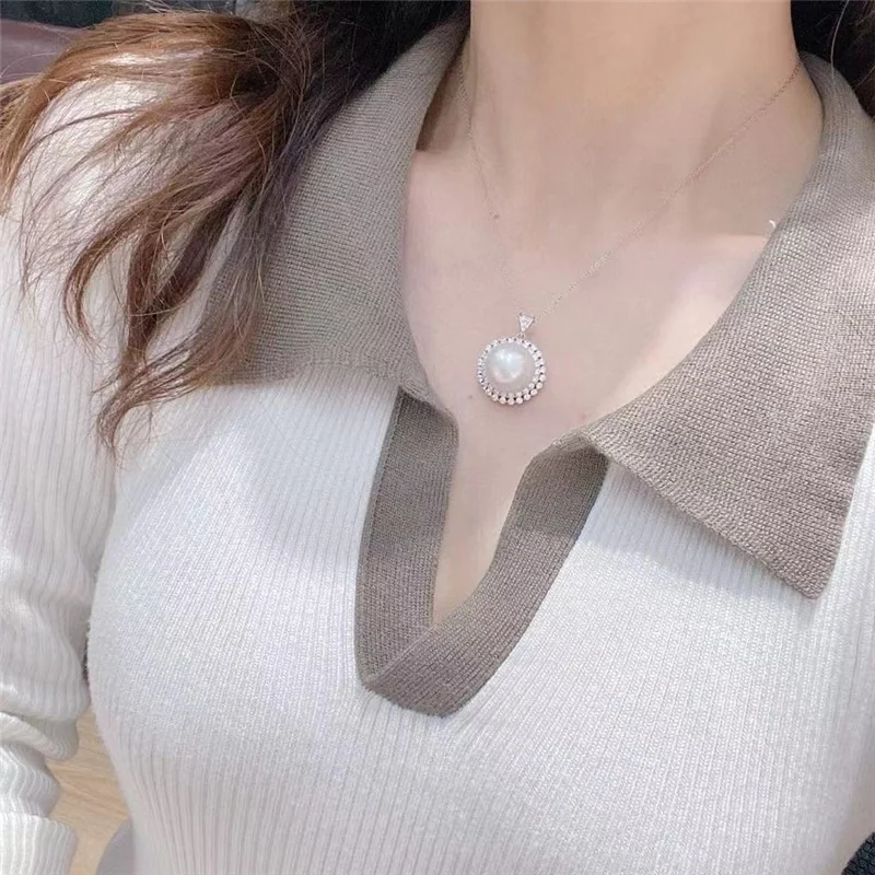 مصمم ضخم AAAA + 13-14 مللي متر أكويا الطبيعية اللؤلؤ الأبيض قلادة قلادة 18 "925 الفضة