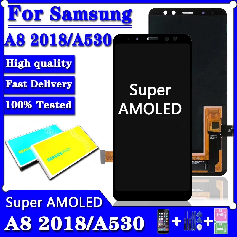 

5.6"Super Amoled For SAMSUNG A8 2018 A530 A530F LCD Display Touch Screen Digitizer Assembly A8 2018 Duos LCD A530F/DS