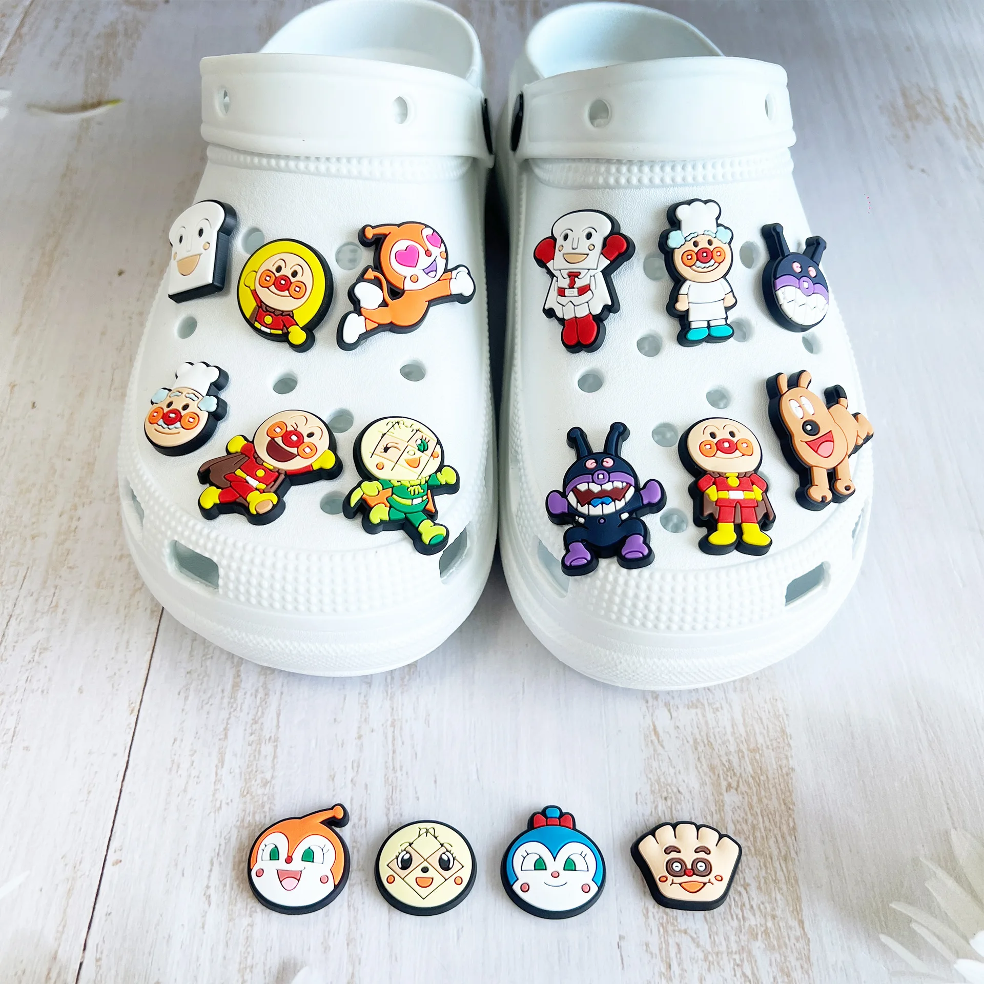 16Pcs Anpanman Cartoon PVC Shoe Charms Waterproof Detachable Garden Hole Shoe Decor Cute Anime Character DIY Shoe Accessories