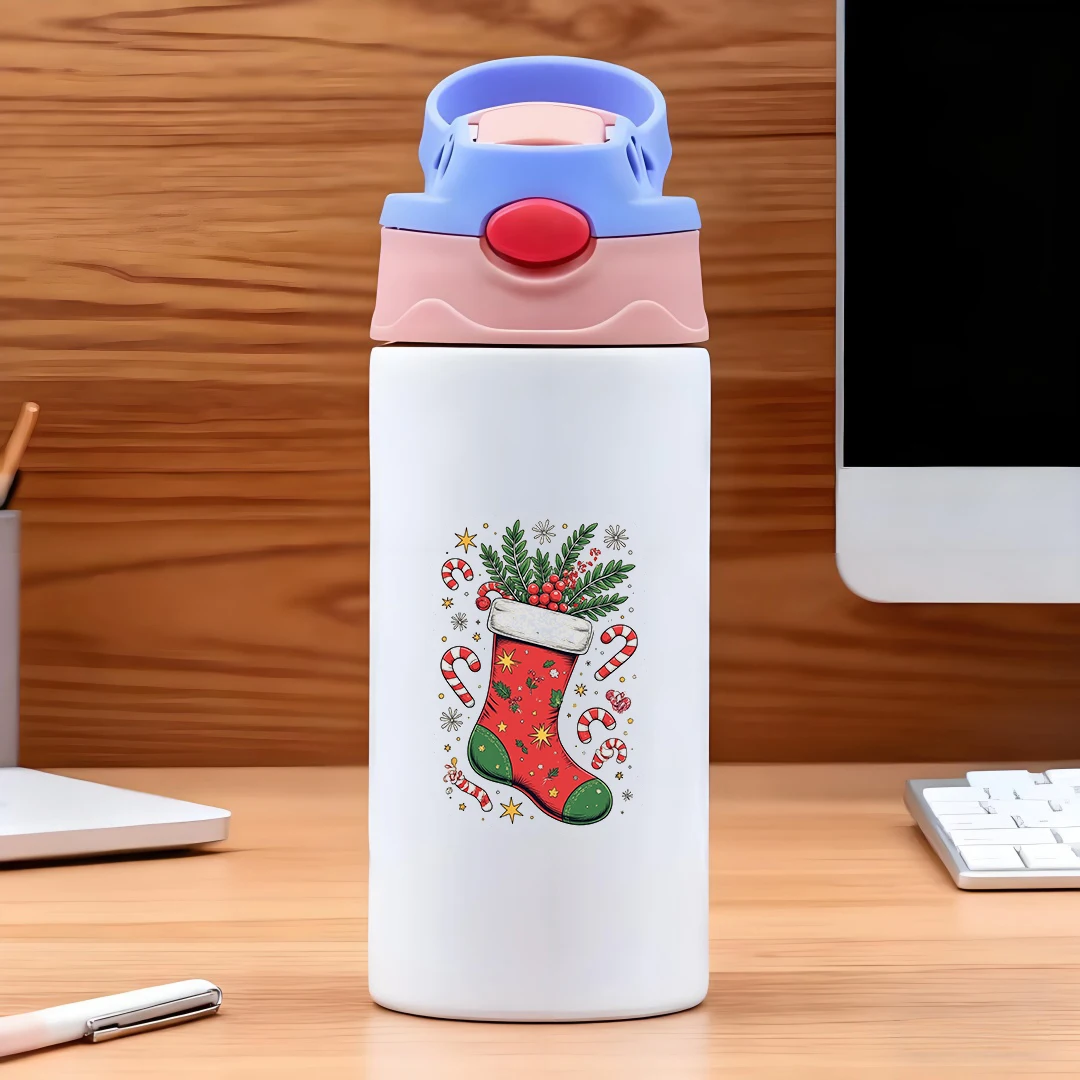 Thermische beker van roestvrij staal 304, cartoon kerstsok, thermische beker, strobeker voor kinderen, kerstcadeauset Insula