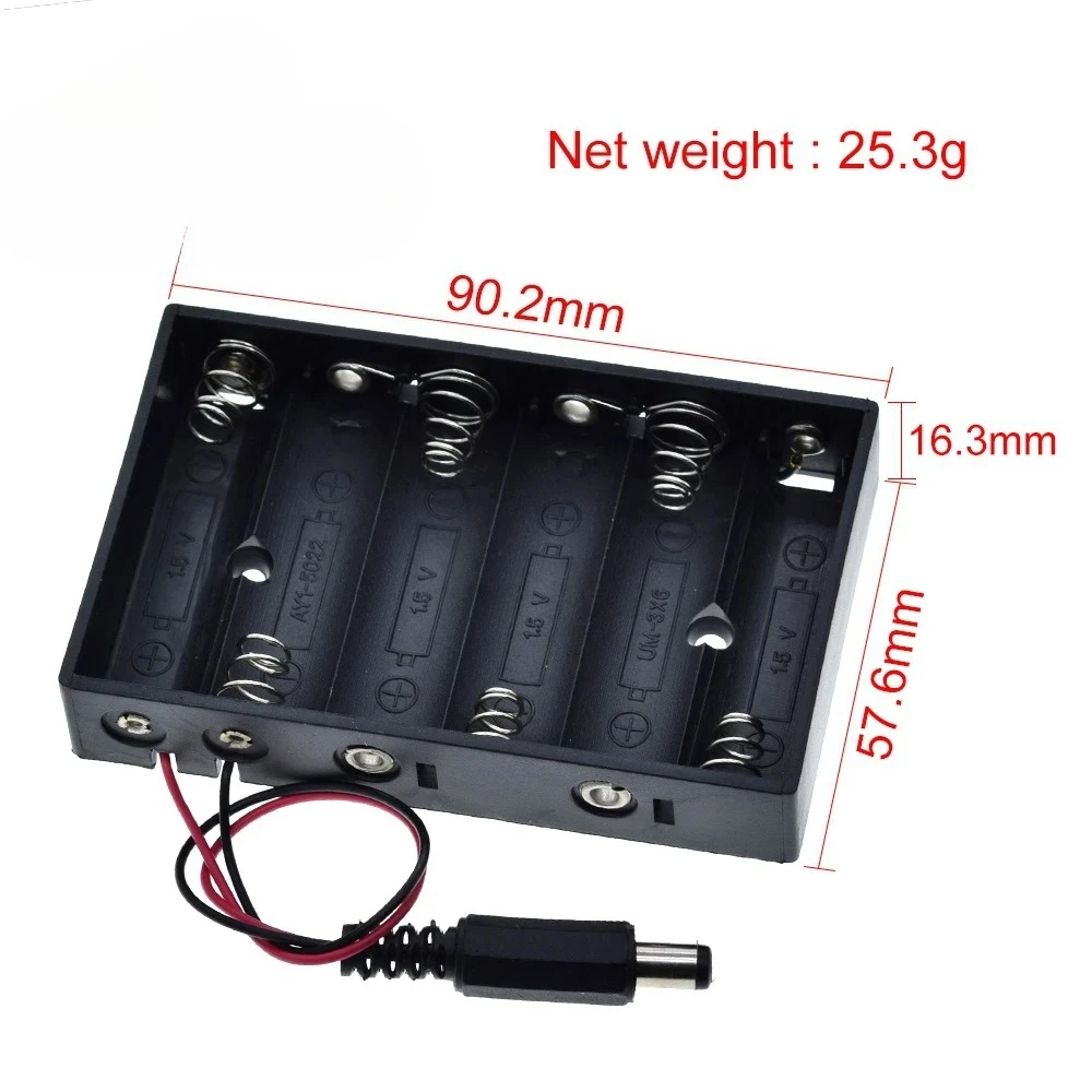 1/2/5PCS Size 6 AA Battery Case Holder Box For TZT 6pcs Size AA Battery Case Storage Holder With DC2.1 Power Jack For Arduino