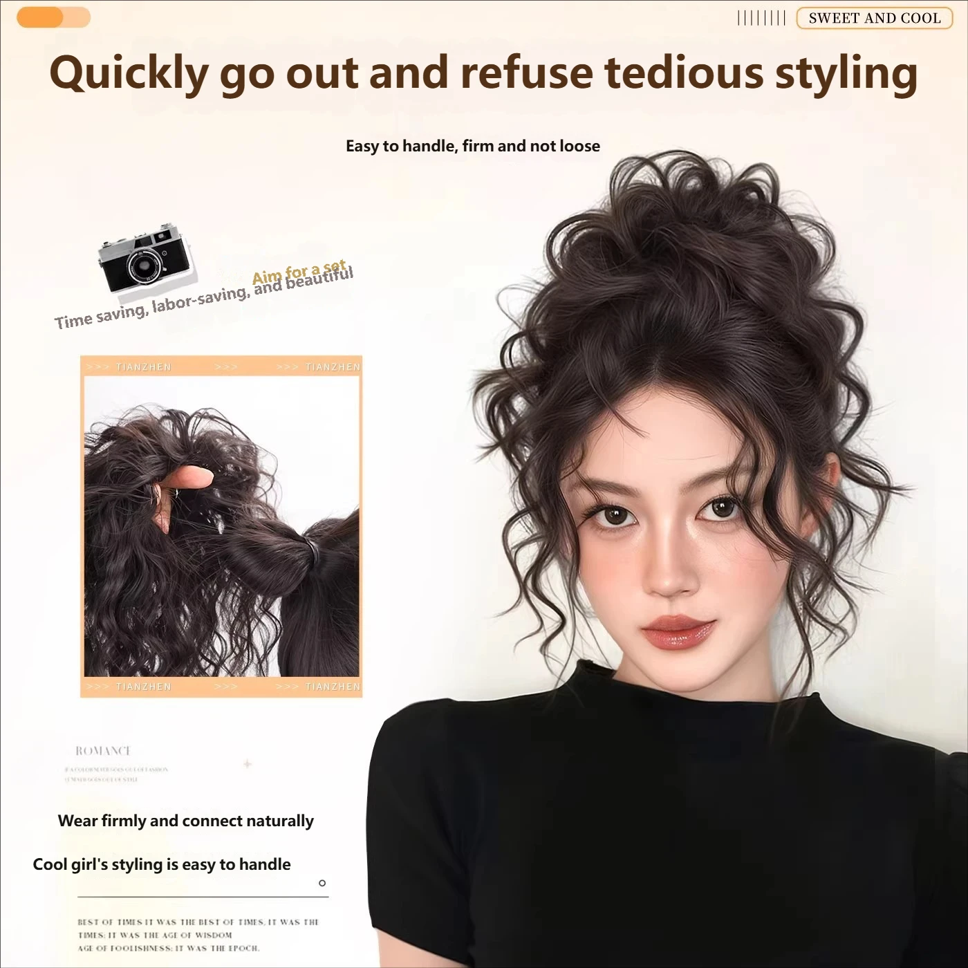 Aplique de Cabelo Sintético Cacheado de Lã Elegante com Elástico, Coque Volumoso para Uso Diário Feminino