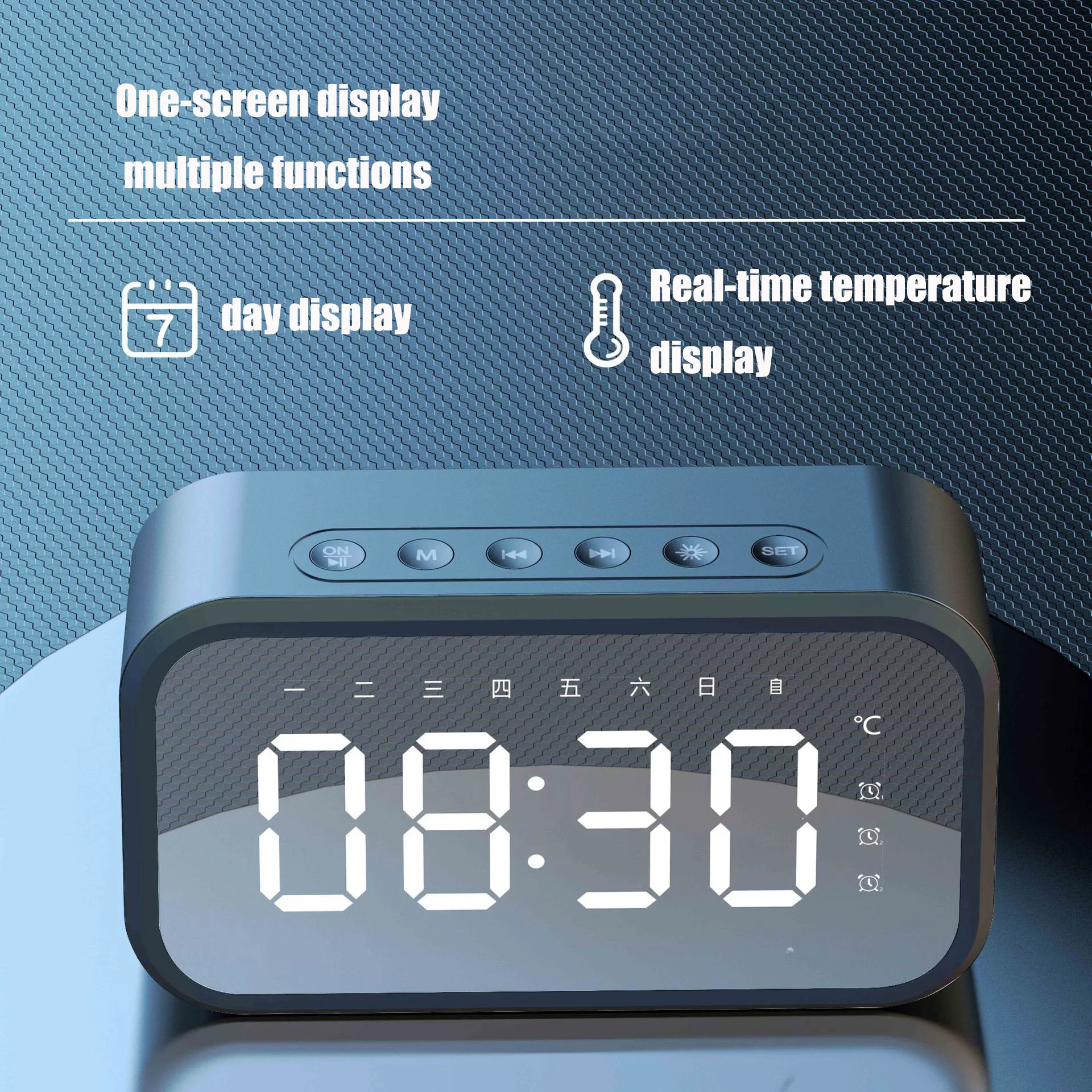 Rechargeable Digital Alarm Clock with 3 Alarms, FM Radio, Stereo Sound, TF Card Playback, and Wireless Speaker – LED Table Clock