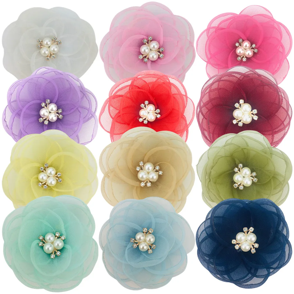 

300 Pcs Wholesale 8cm New Korean Mesh Burnt Edge Camellia Head Flower Corsage Shoe Bag Skirt Necklace Diy Accessories