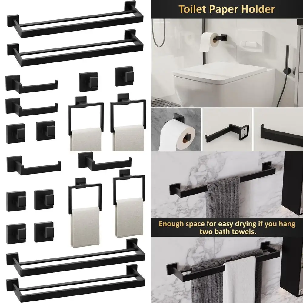 

Wall Mounted Bathroom Hardware Set - 10 Pieces Towel Bar, Rack, Toilet Paper Holder, and Towel Ring Accessories