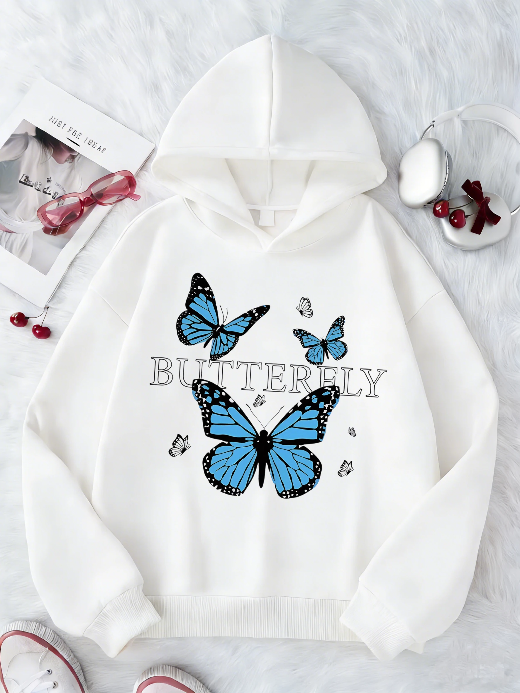 Blauer Schmetterling Modisches Design Kinder-Sweatshirt Niedlicher Kapuzenpullover für Jungen Mädchen Herbst Frühling Lässige Hoodies