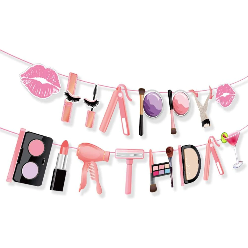 Spa Make Up Partyzubehör Kosmetik Alles Gute zum Geburtstag Banner Papier Goodie Bags mit Aufklebern Mädchen Frauen Geburtstag Party Dekoration – Detail 20