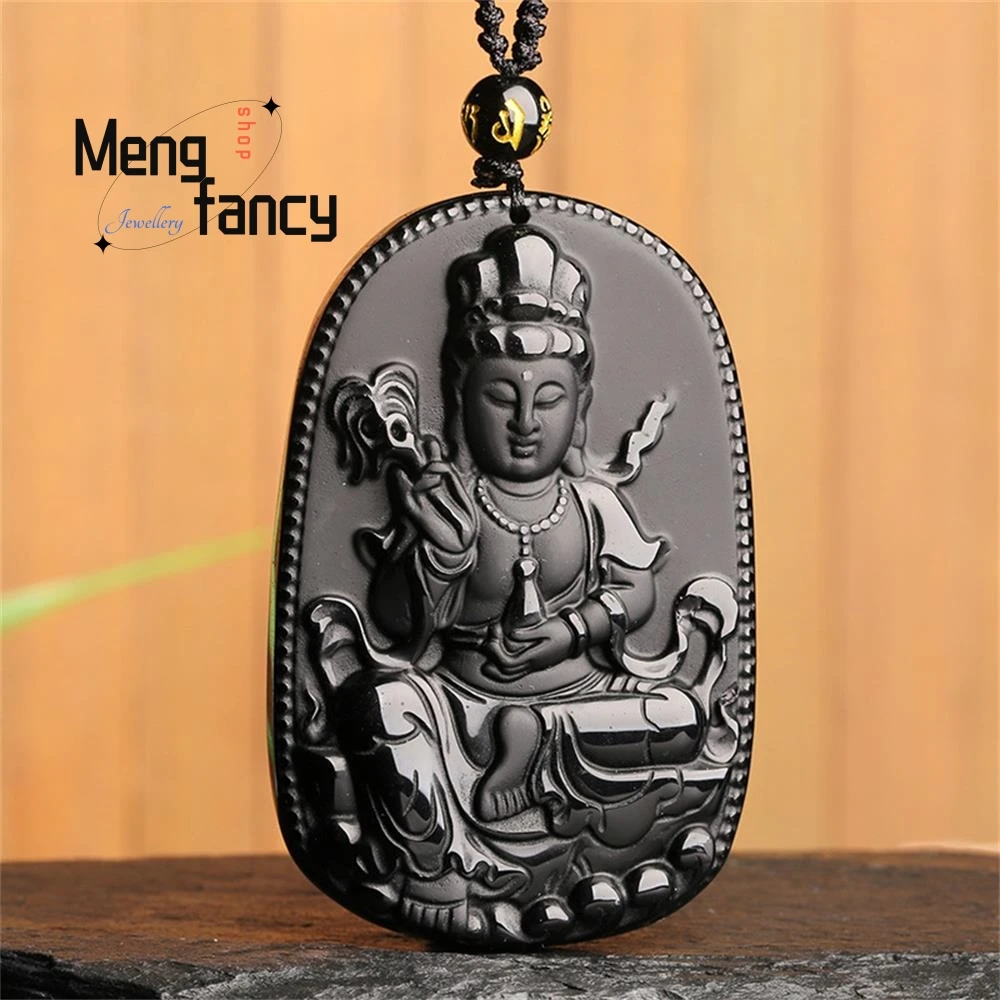 

Natural Obsidian Frosted Guanyin Pendant Simple Exquisite Luxury Fashion Jewelry Engraver Handicraft Best Selling Holiday Gift