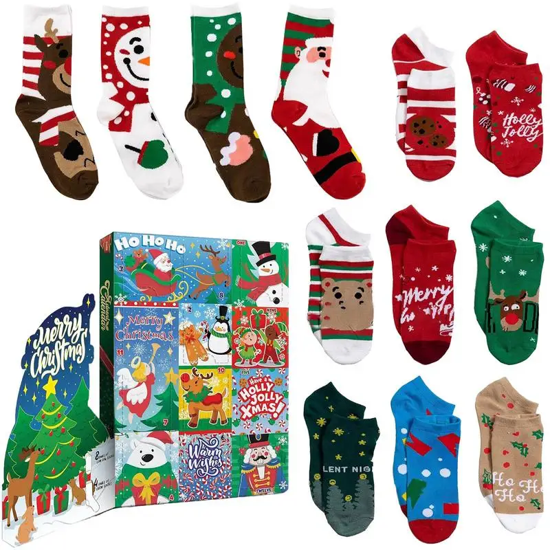 

Christmas Advent Calendar Socks Kit 2024 Christmas Sock Countdown Calendar Multi-Purpose Stocking Stuffers for Birthday