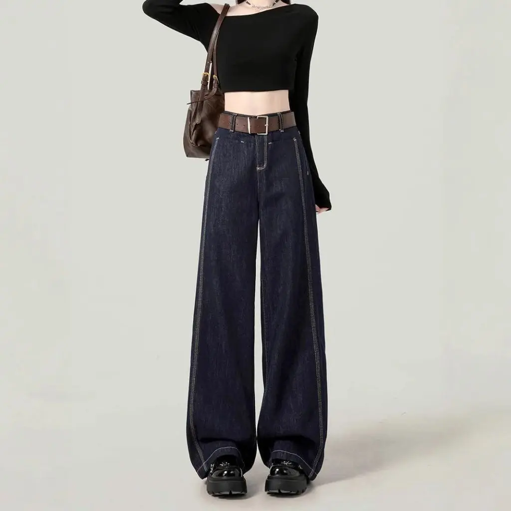 Damskie jeansy z wysokim stanem, proste nogawki, luźne, szerokie spodnie, jesień-zima, nowy styl, dopasowane, codzienne spodnie