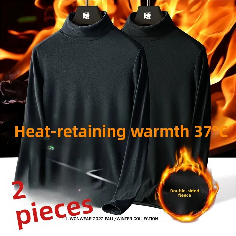 Heated Fleece Lined Long Sleeve American Style T-Shirt Men's Base Layer Warmth Top Polyester Fiber Universal Fit Loose Style