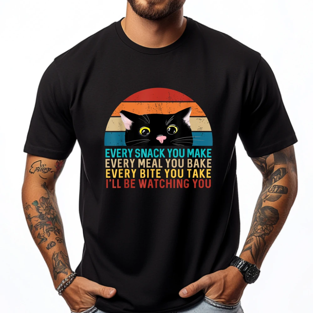 

Cat Themed Every Snack You Make Retro Peeking Cat Men's T-Shirts Mens Gifts Vintage Graphic T Shirts Men Cotton Classic