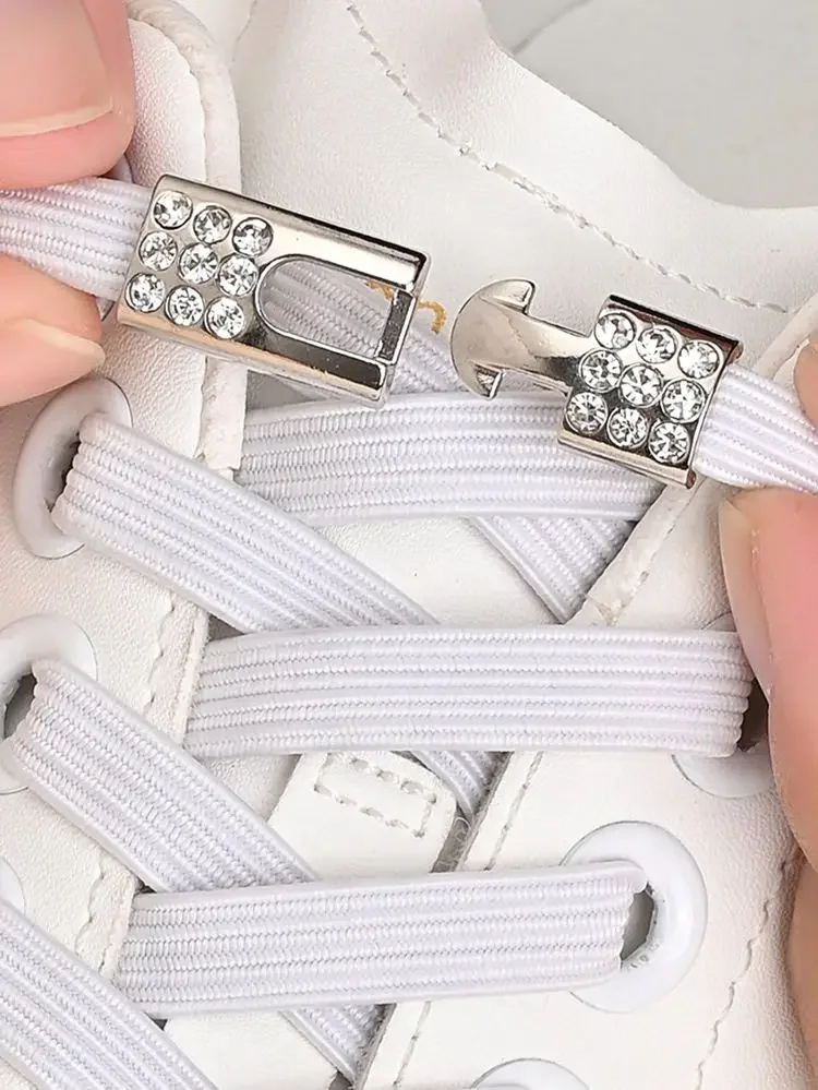 

Fashion Flat Shoe Laces Suitable for Sneakers Elastic No Tie Shoelaces Rhinestone Cross Lock Tieless Shoelace and Athletic Shoes