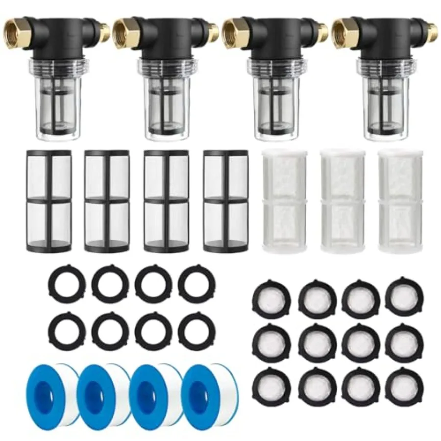 

Комплект из 4 фильтров для стиральных машин с сеткой 40 и 100 меш, для садовых шлангов и моек высокого давления, проточные