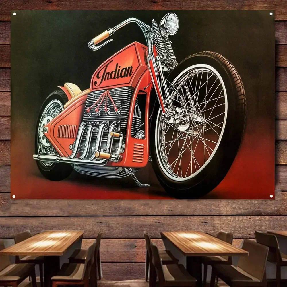 Classic Motorcycle Painting for Garage Vintage Decorative Banner Wall Flag Gas Station Man Cave Auto Poster Home Decor Stickers