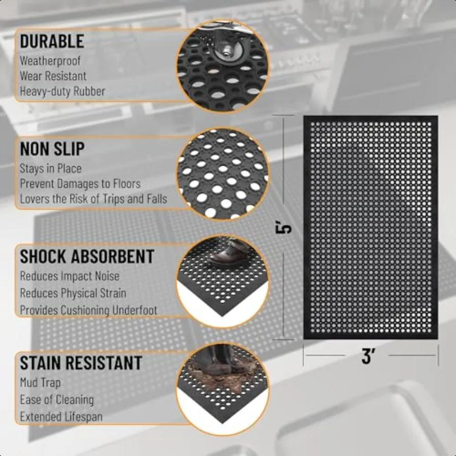 Heavy Duty Rubber Floor Mat NonSlip Waterproof Easy to Clean AntiFatigue Mat for Commercial Kitchens Restaurants Workshops Oil
