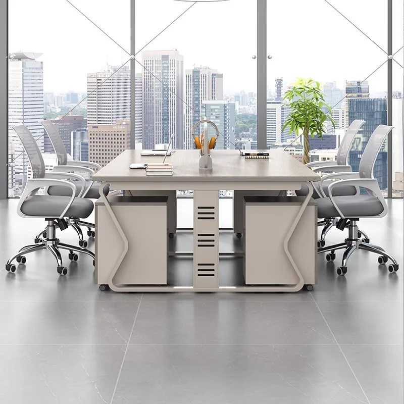 

Office computer desk staff seat simple steel frame table with baffle