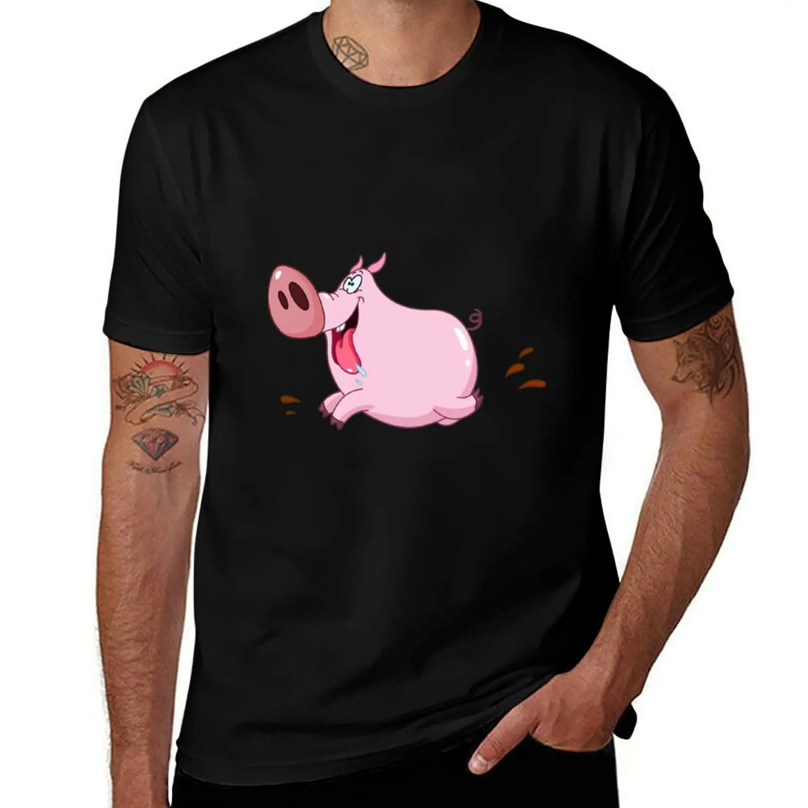 

Pig Running T-Shirt man t shirt heavy cotton t shirts for man pack cotton T-Shirt