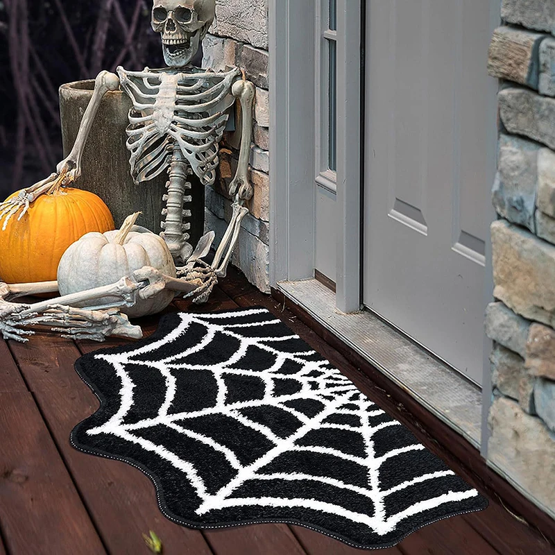 

1PC Crystal Velvet Floor Mat Alien Halloween Floor Mat Horror Party Black Spider Web Entry Door Mat Entryway Decoration Foot Mat