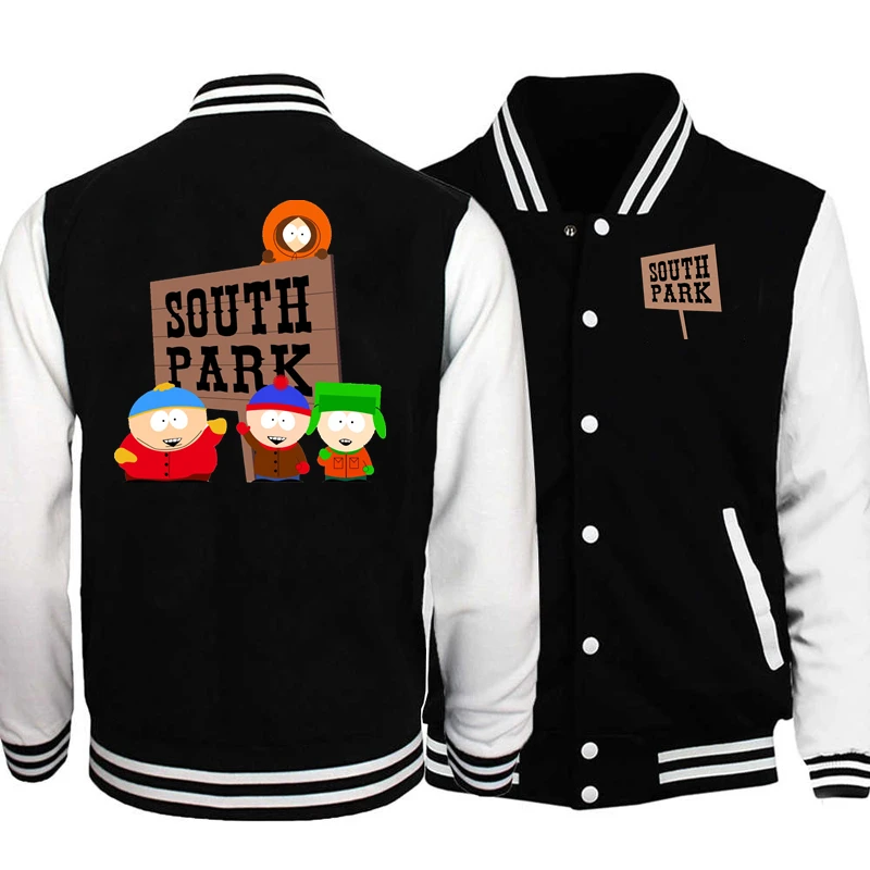 South Park Anime Print Baseball Jacket Men Clothing Women Streetwear Fleece Bomber Jackets for Kids Winter Coats