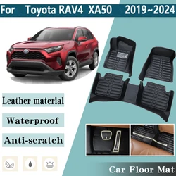 LHD Car Floor Mat for Toyota RAV4 XA50 2019~2024 Auto Luxury Leather Foot Inner Liner Carpet Pads Custom Rug Pad Car Accessories