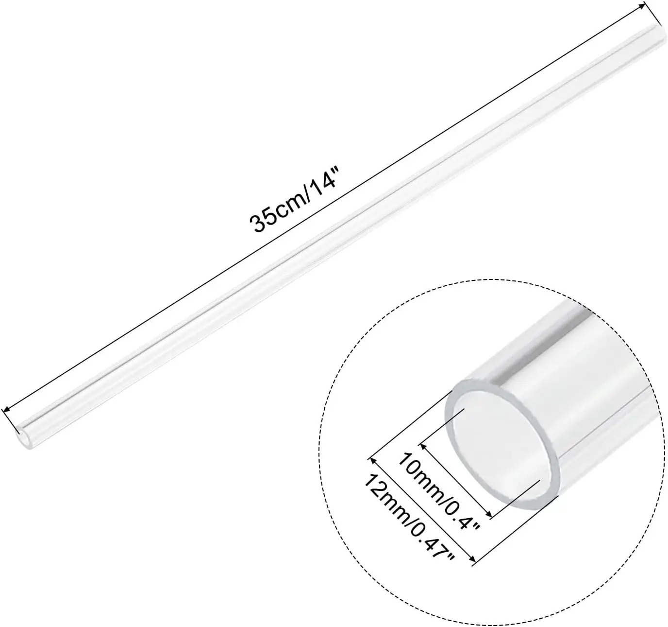 

Naxilai 2pcs Acrylic Pipe Clear Rigid Round Tube 10mm(3/8") ID 14mm(0.55") OD for Lamps and Lanterns, Water Cooling System