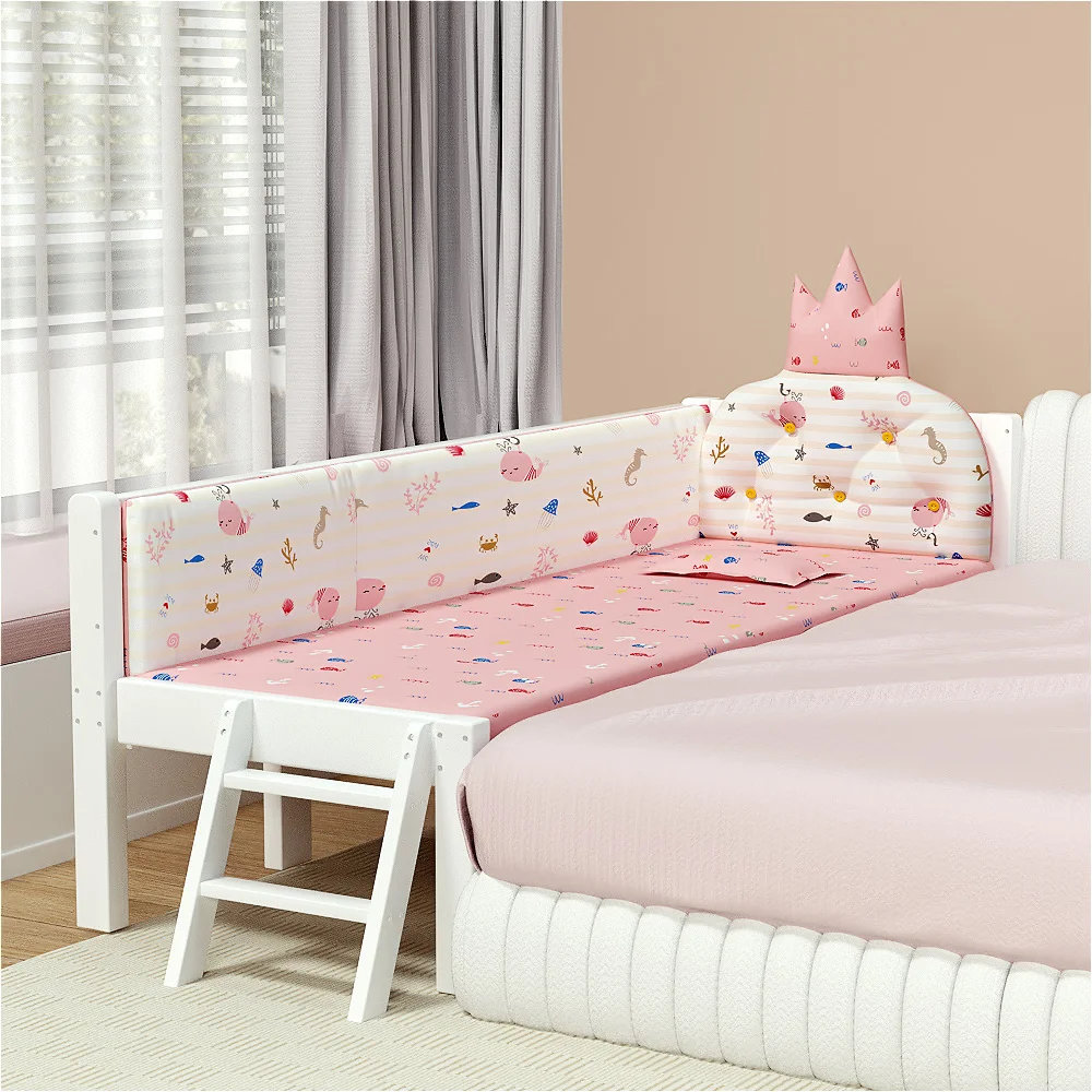 Luxury European Style White Wooden Children Beds Kids Bedroom Furniture Solid Wood Princess Girls Bed With Pink Bedding Set