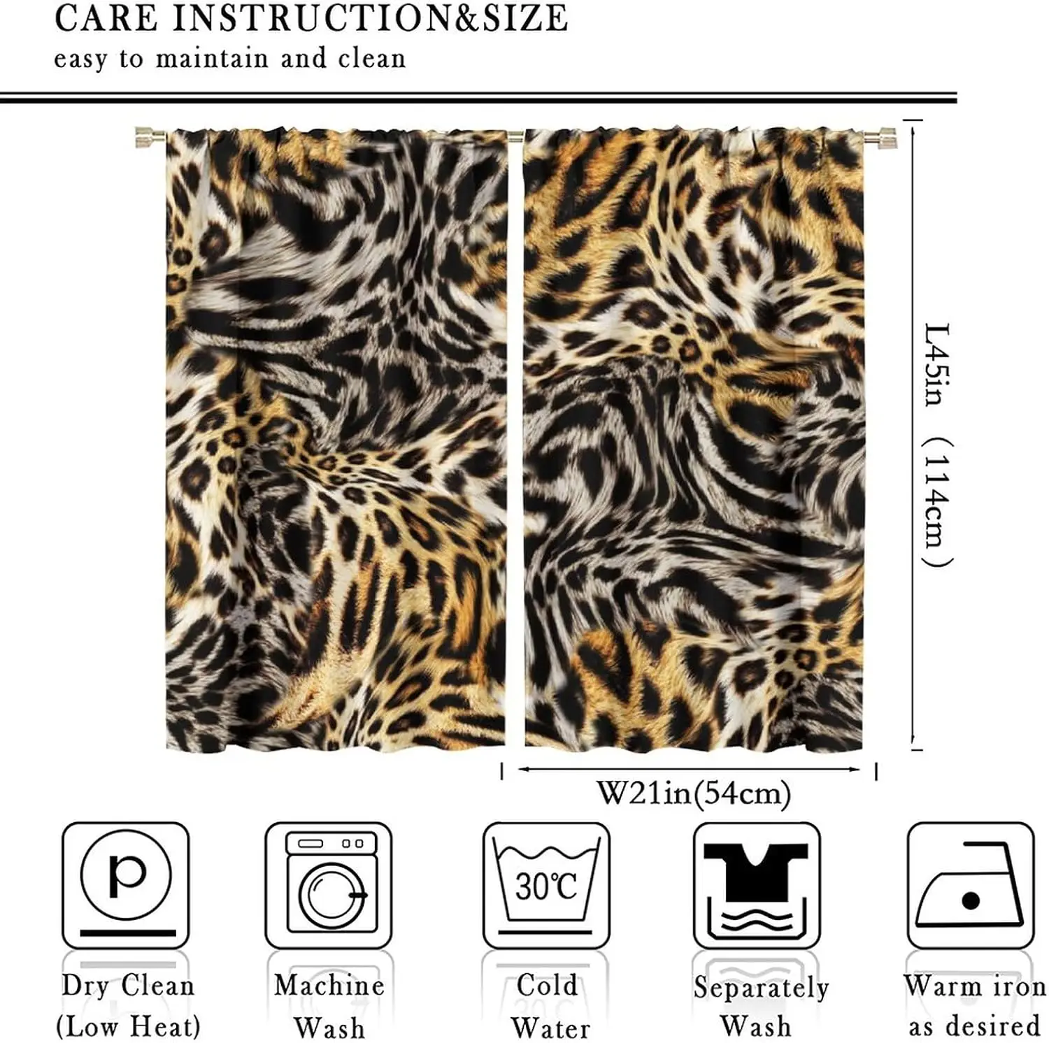 Leopard Print Curtains Abstract African Wild Animal Skin Texture Window Drapes for Living Room Bedroom Bathroom Home Decor