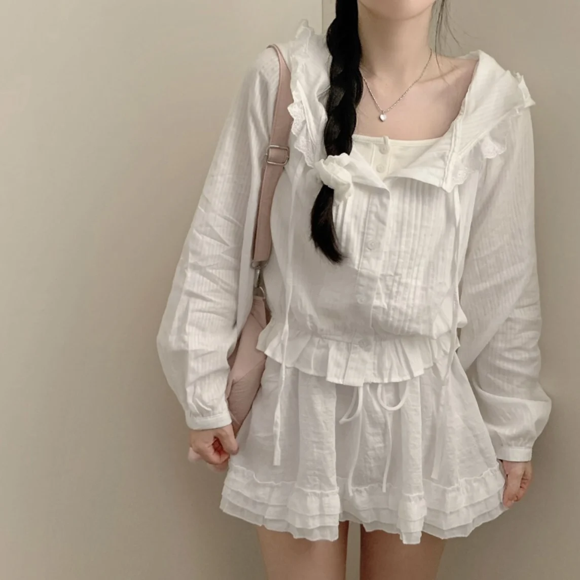 

Women's ort Cotton Jaet Spring Summer Korean Sle Chic New Elastic Hat Lace Long Sve Sunscreen Air Conditioner Top
