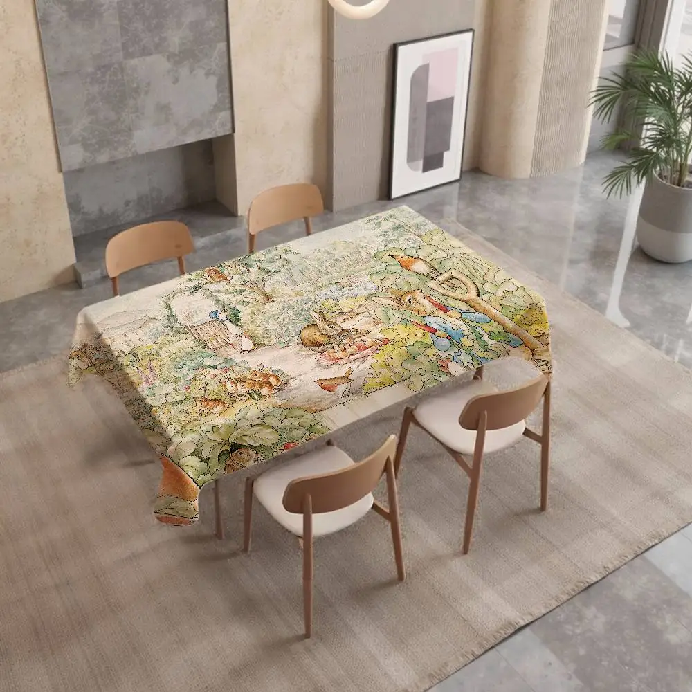 Cartoon P-Peter Rabbit Cute Table Cloth Stain Resistant Decorative Washable Tablecloths Birthday Party Dining table