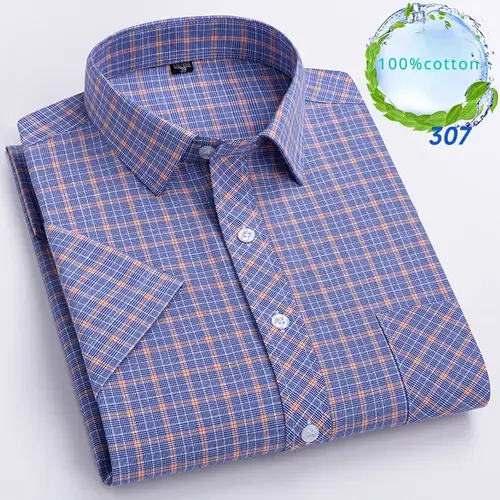 New in Shirt Over Size 100% Cotton Thin Summer Short Sleeve Shirts for Men Slim Fit Plain Shirt Plaid Soft Korean Popular Clothe - Image 8