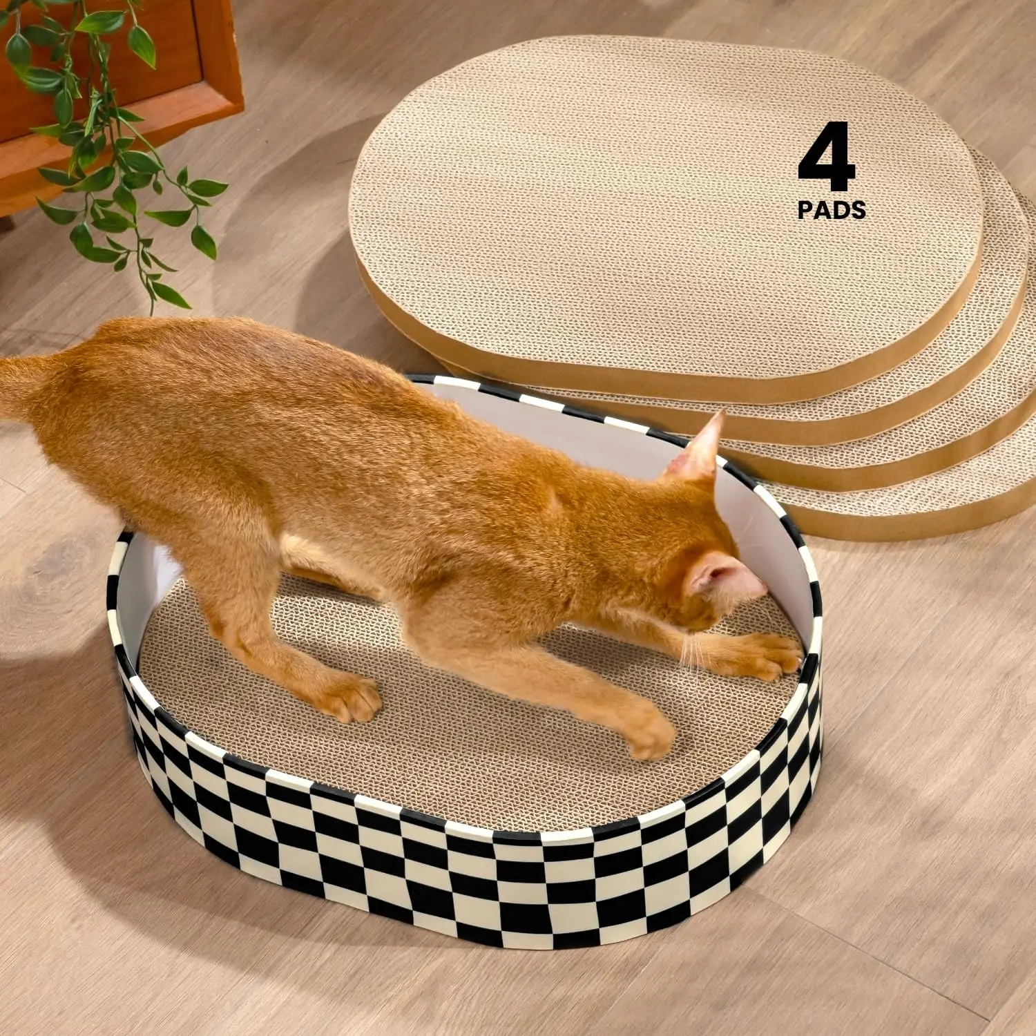 

Cat Scratcher Box with 4 Cat Scratching Board Reversible Scratch Pad, Heavy Duty Corrugated Cardboard Pet Bed Lounger Ki