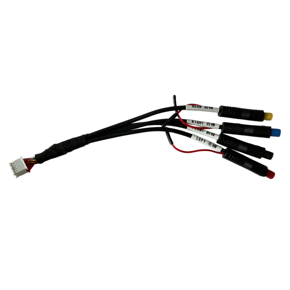 1-to-4 Car Camera Wiring Harness for 360° Panoramic System, 12-Pin Plug with Reverse Trigger, Stable Signal, Shenzhen Standard