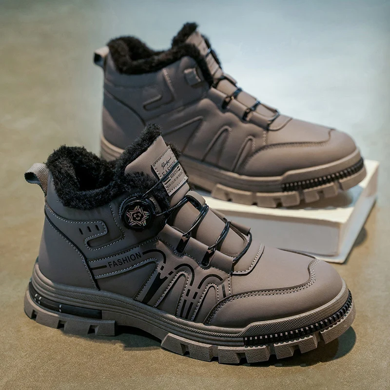 

Men's comfort plus size outdoor shoe winter casual fashion slip-resistant high top work shoes wear-resistant thicken cotton shoe
