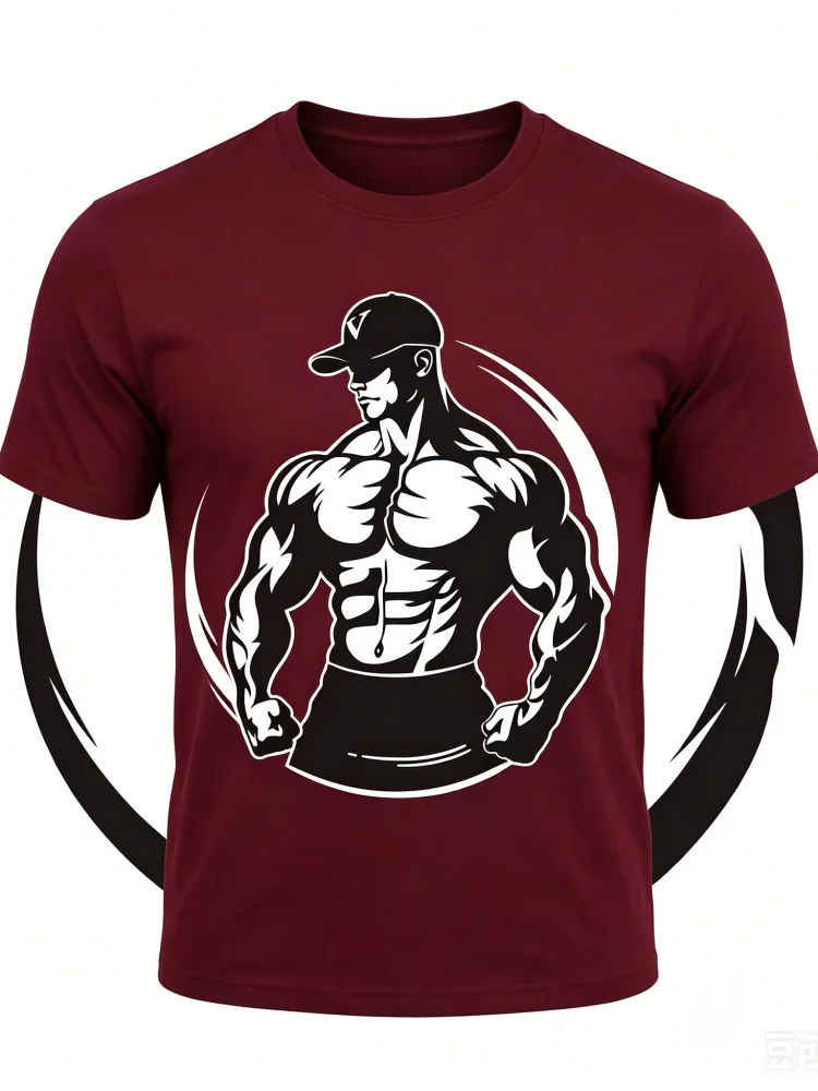 2026 New Men's Gym Fitness Muscle Print T-Shirt O-neck Short Sleeve Summer Casual Sports Tee Top Street Man Clothes