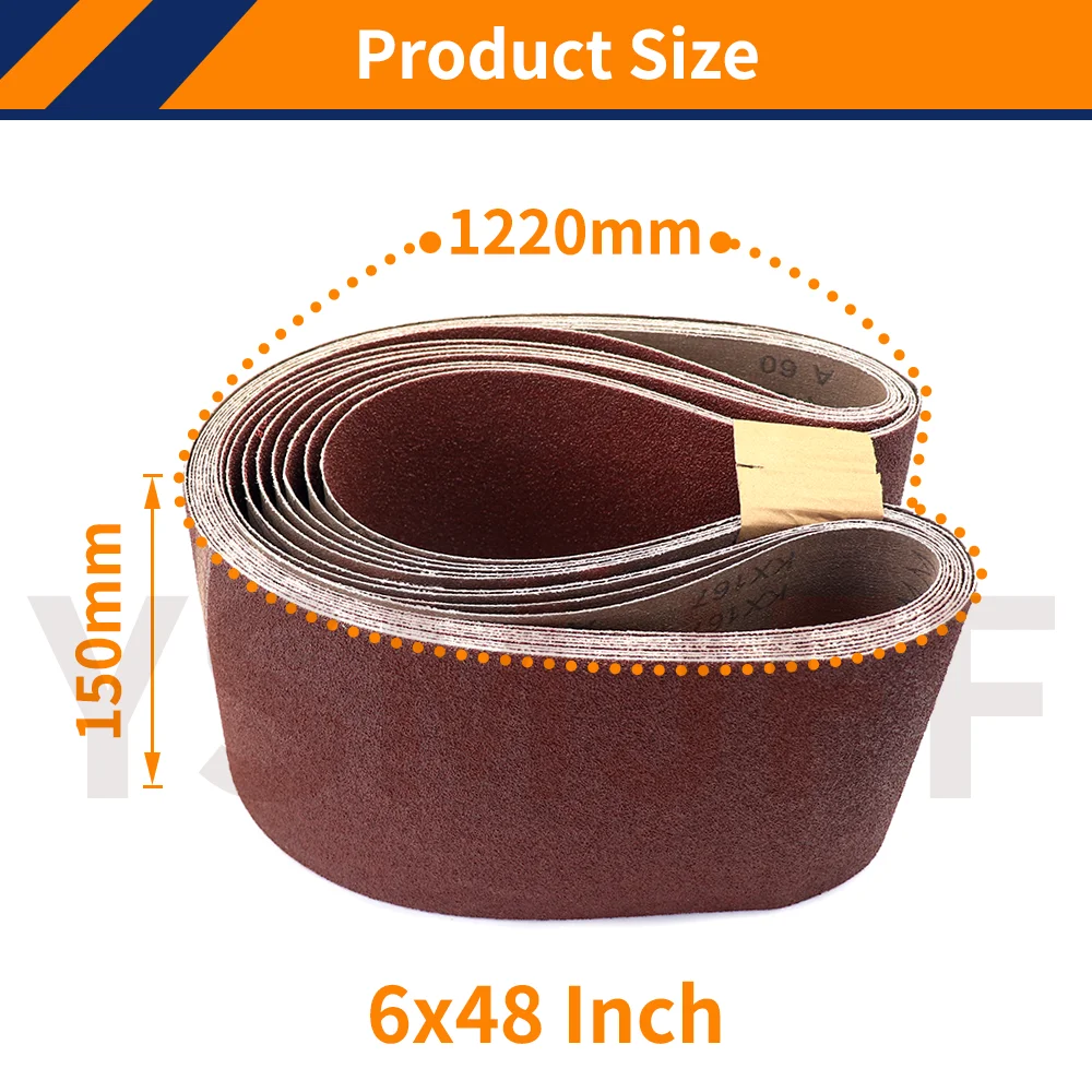 5PCS 1220x150mm Sanding Belts 6x48 Inch Aluminum Oxide Abrasive Belts for Wood Grinding Metal Polishing Belt Grinder Accessories