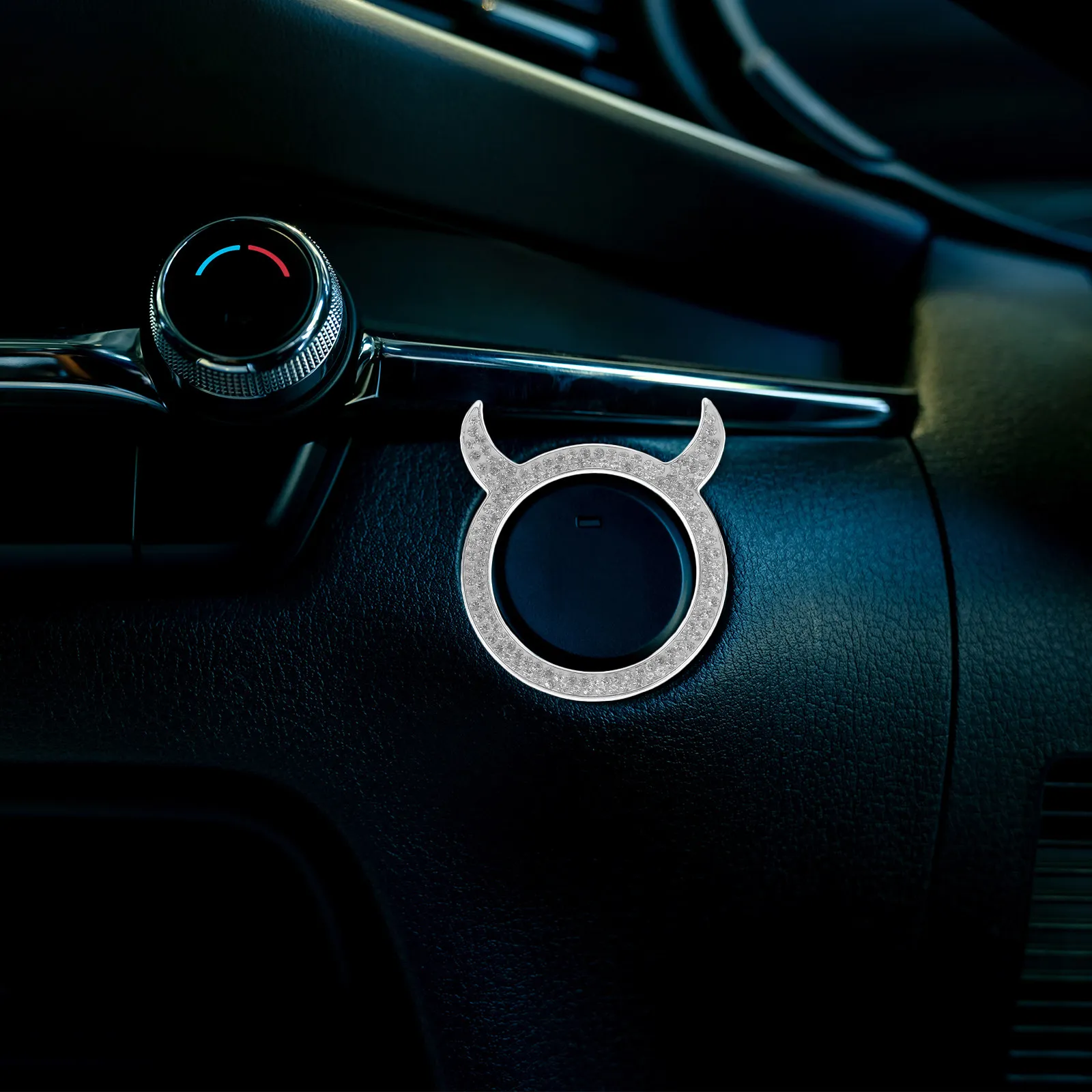 Engine Start Stop Button Cover 2Pcs Rhinestone Push Button Trim Car Interior Accessory Easy Install