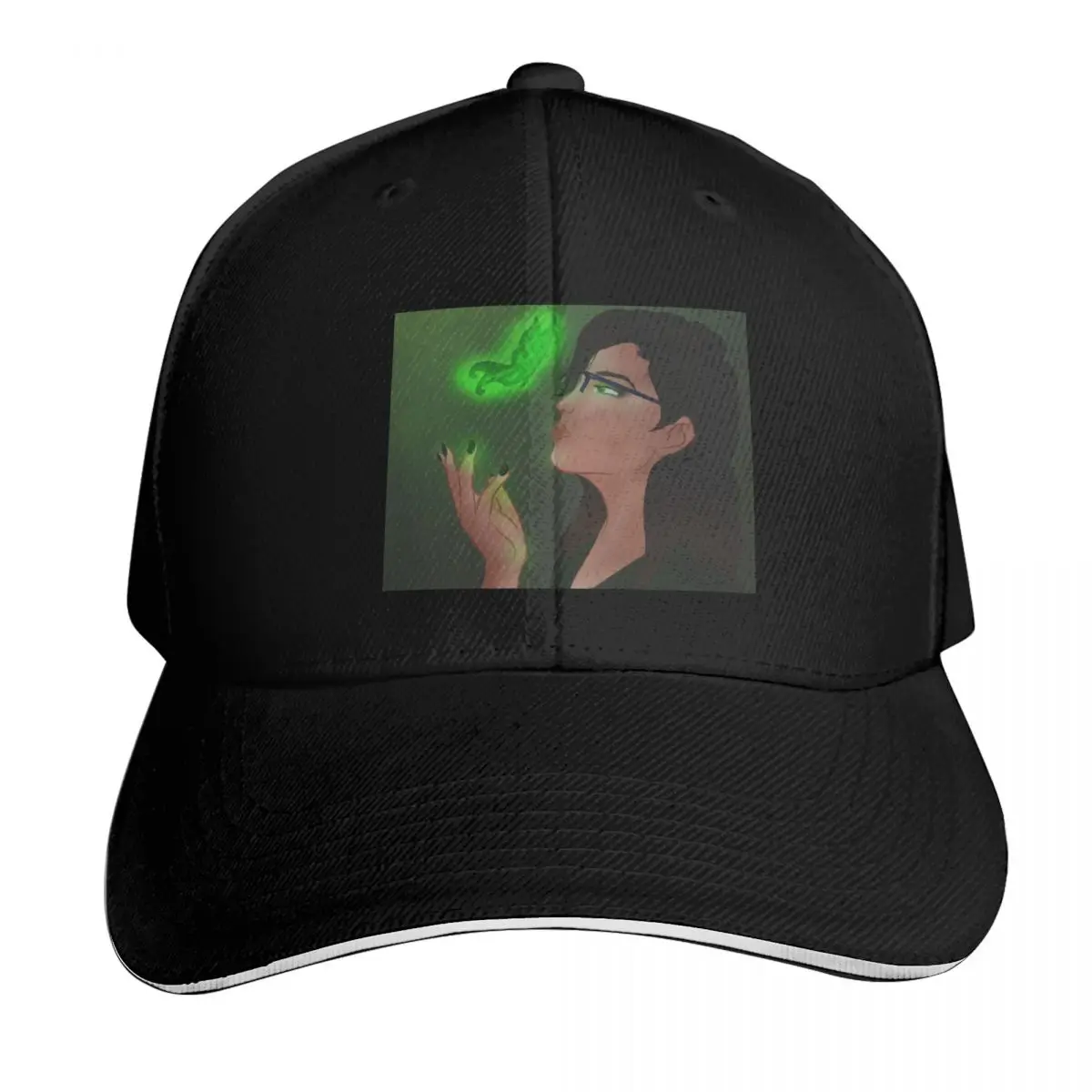 Illusion of glowing green butterfly emerges from hand Baseball Cap Men Women Casual Summer Sport Sun Cap