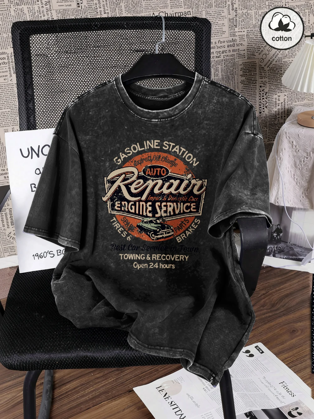 Camisetas con estampado de la mejor marca de autoservicio de la ciudad, camisetas de algodón extragrandes para hombre, camiseta informal de verano con efecto desgastado, ropa masculina con cuello redondo