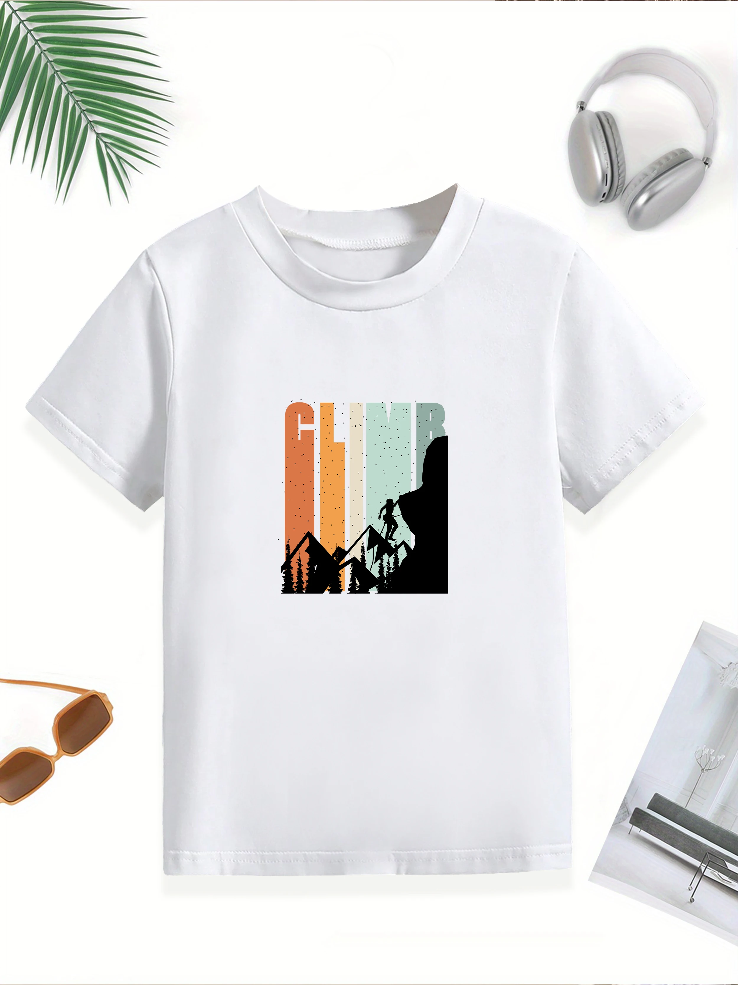 

1 шт.: Повседневные летние футболки для мальчиков с принтом «Мультяшный скалолаз»