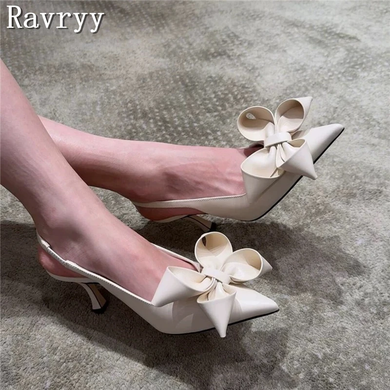 

Женские новые туфли-лодочки на высоком каблуке с острым носком и бантом, брендовый дизайн, туфли на каблуке с мелким ремешком сзади, одинарные туфли на каблуке для вечеринки, свадьбы