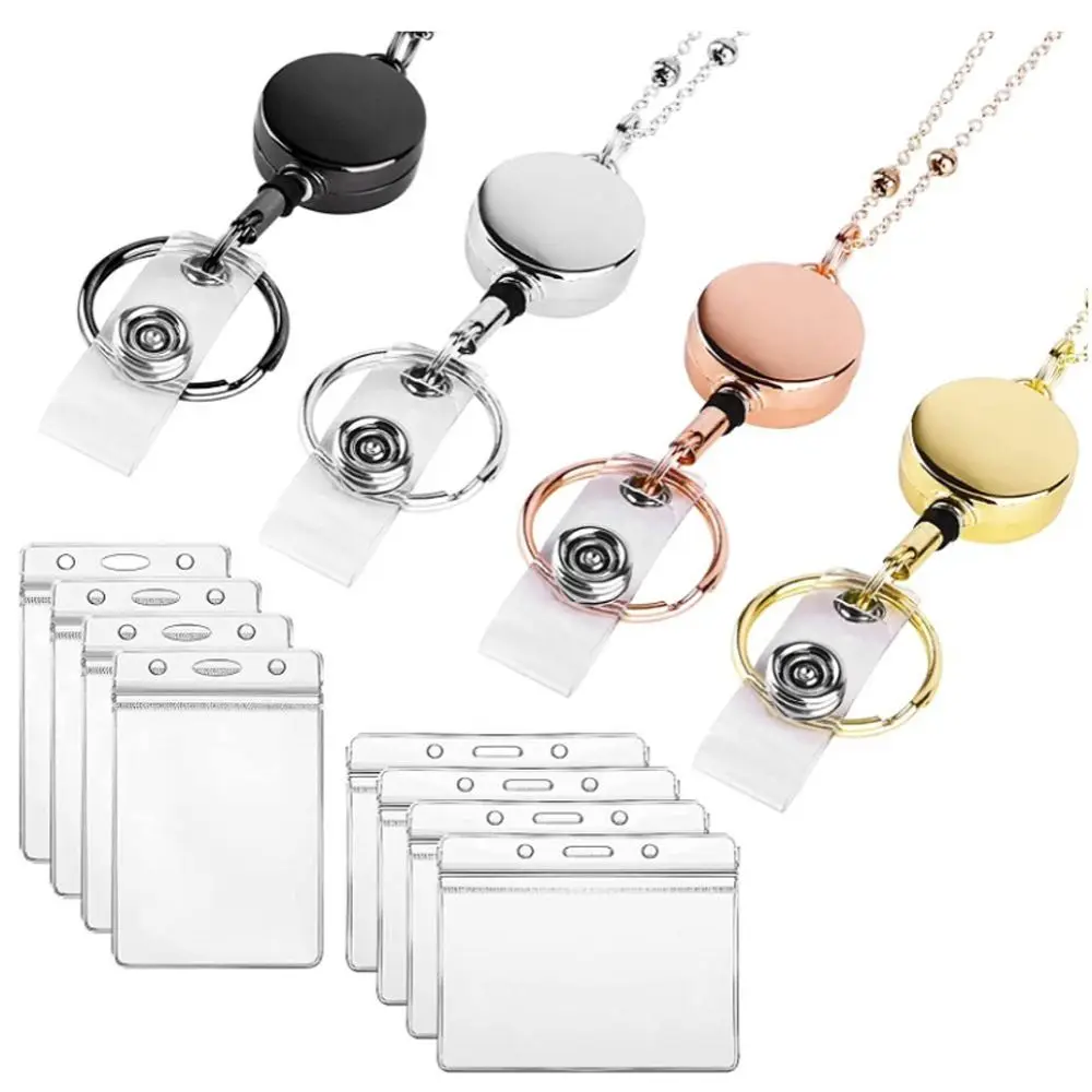 Office Supplies Retractable Key Chain Retractable Badge Reel Lanyard With ID Card Holders With  Name Card Badge Holder