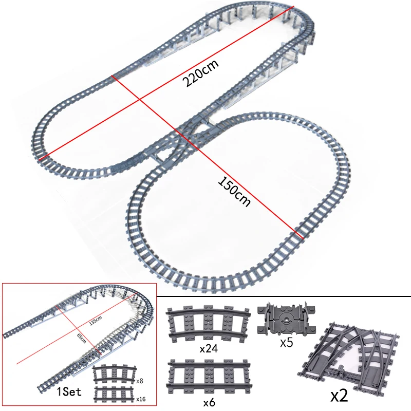 

MOC Creative Expert Ideas City Train Double Crossover Tracks Straight Curved Switch Crossings Rails Bricks Building Blocks Toys