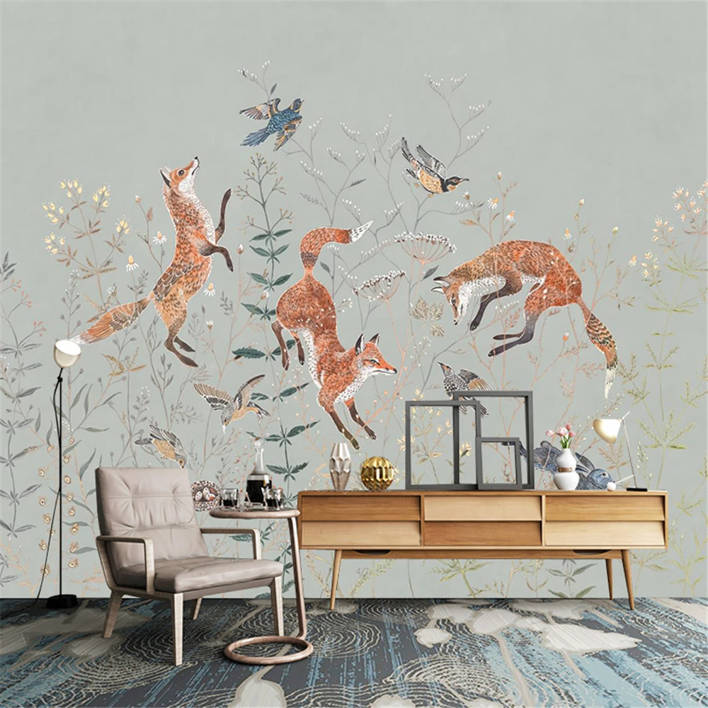 Custom Eco-Friendly Modern Animal Fox Wallpaper Murals for Kids' Room Creative Background Wall Renovation Decor