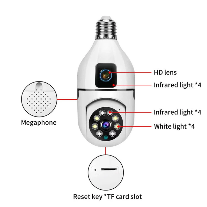 Xiaomi 4K 8MP Bulb Camera 360° WIFI Outdoor Security Monitoring Dual Mirror Two-Way Audio Baby Monitor Auto Tracking Smart Home