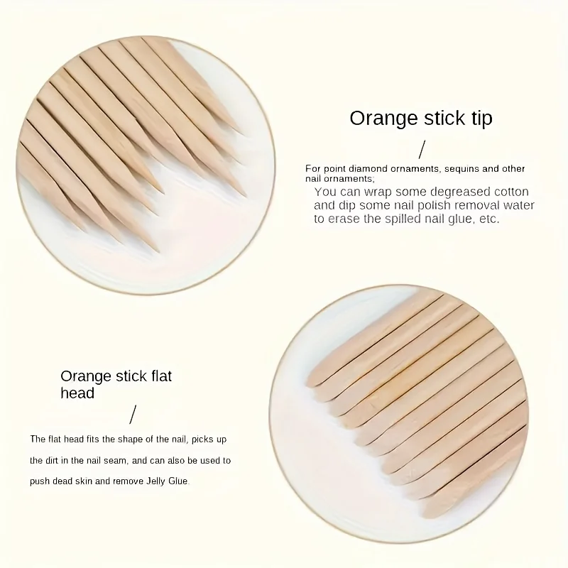 100 قطعة من دافعات البشرة المصنوعة من الخشب البرتقالي الطبيعي أدوات العناية بالأظافر غير المعطرة لصالونات التجميل المنزلية للاستخدام المتين الصحي
