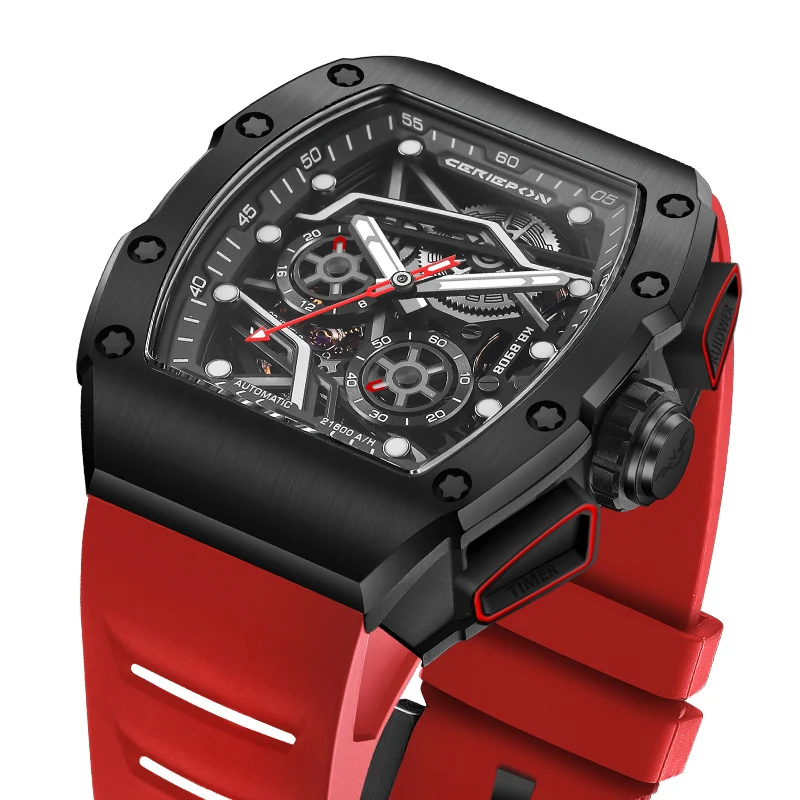 Men's Watch Fully Automatic Luminous Men's Branded Hollowed Out Wine Barrel Shaped Men's Mechanical 5ATM CERIEPON