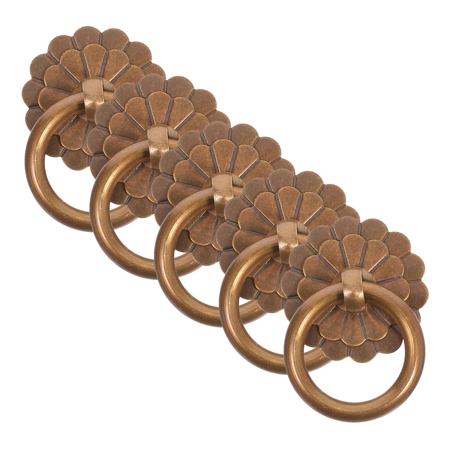 5Pcs Vintage Brass Ring Pull Handles Decorative Door Knocker Style Drawer Cupboard Furniture Hardware Yellow Copper