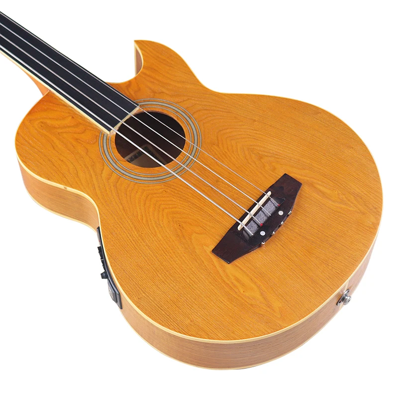 Stock Yellow 4 string Electric Acoustic Bass Guitar 43inch matte finish Ashwood body Electric Folk Bass Guitar With EQ